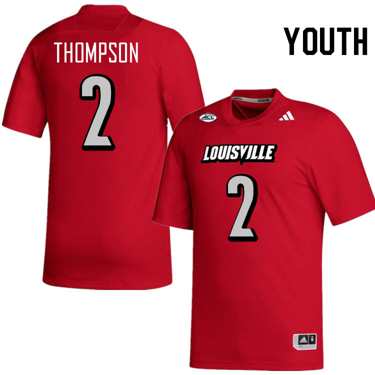 Youth #2 Jadon Thompson Louisville Cardinals College Football Jerseys Stitched-Red